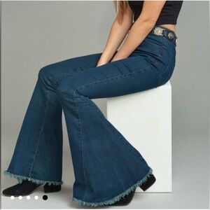 Show Me Your MuMu Berkeley Bells Thunder Dark Blue Denim Super Flare Pant Size S